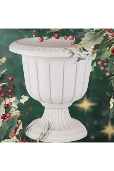 2 Adet 6 Litre Nergiz Saksı Seti Kırık Beyaz Ayaklı Plastik Çiçek Saksısı Set - 3