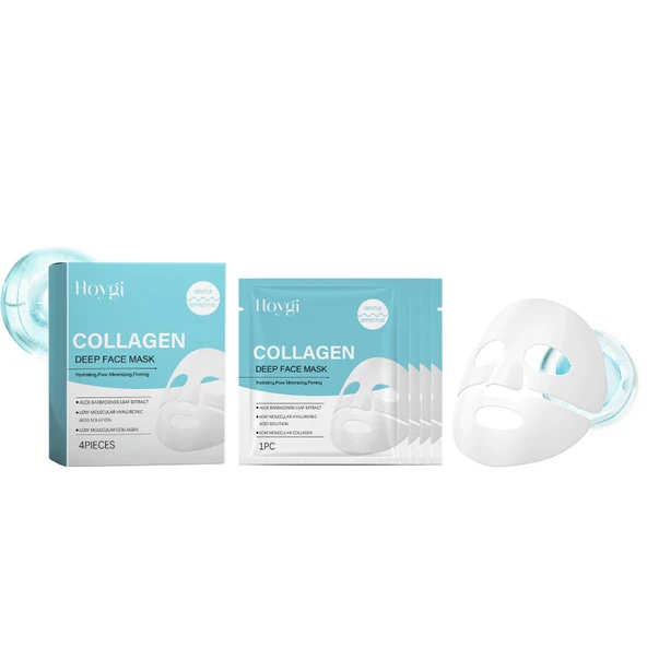 Aloe Vera ve Hyaluronik Asitli Kolajen Nemlendirici Yüz Maskesi - 4 Adet