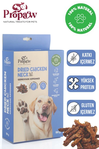 Kurutulmuş Tavuk Boyun Köpek Ödül Maması Çiğnemelik %100 Doğal Tüm Irklar İçin Yüksek Protein 100 g