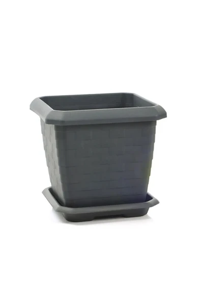 25.5 Litre 37x37x33,5cm Antrasit Kare Büyük Boy Tabaklı Plastik Hisar Kale Saksı