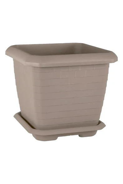 Hisar Kale Saksı 25 Litre Latte Kahve 37cm Kare Büyük Boy Tabaklı Plastik Bahçe Bitki Çiçek Saksısı - 3