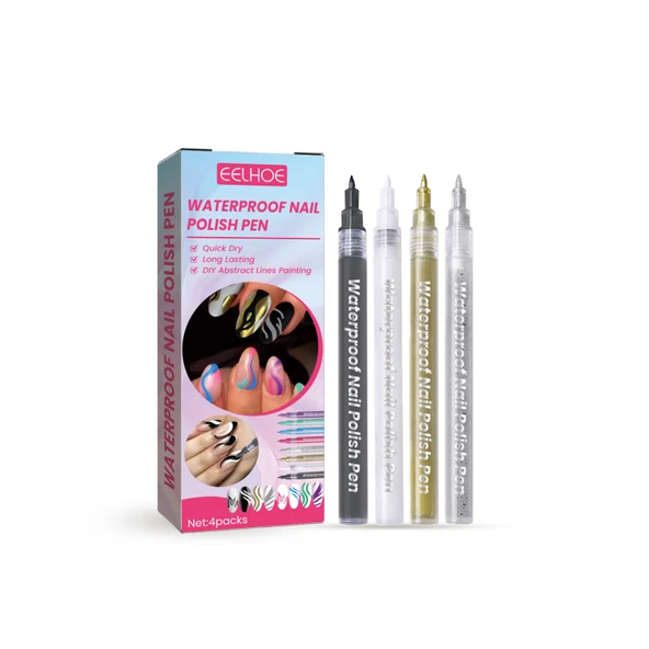 Su Geçirmez Nail Art Kalem Seti - Gri/Beyaz/Altın/Gümüş - 4 Adet