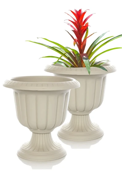 2 Adet 6 Litre Nergiz Saksı Seti Kırık Beyaz Ayaklı Plastik Çiçek Saksısı Set