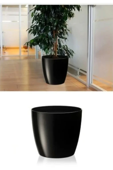 22 Litre 34x30cm Siyah Tabaksız Parlak Plastik Yakut Saksı No5 - 4