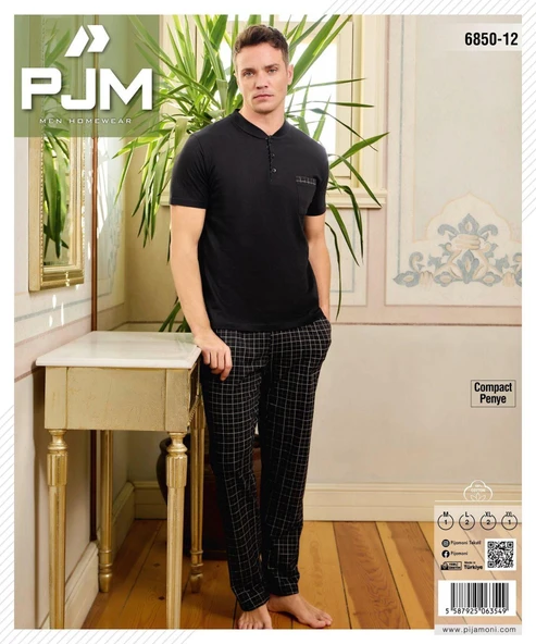 Pijamoni Erkek Düğme Yaka Kısa Kol  Pijama Takımı 6850/12 - 1 Adet  Siyah M - 2