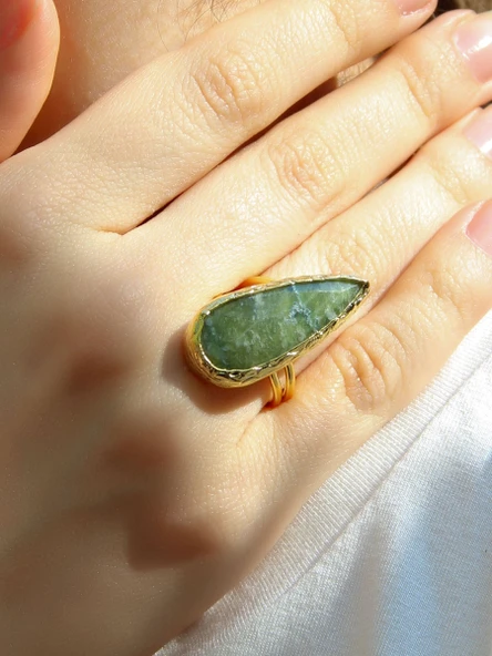 Doğal Taş Zebercet(Peridot) Doğal Taşlı Ayarlanabilir Altın Kaplama Kadın Yüzük eouy3z ürün görseli