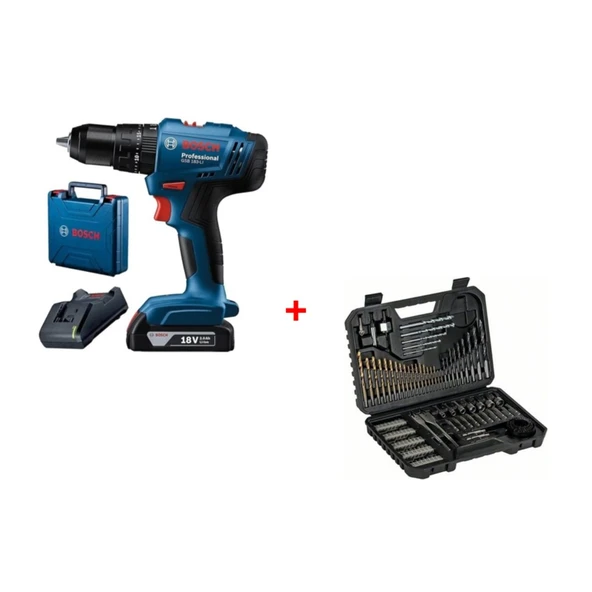 Bosch Gsb 183-LI 18V 2AH Darbeli Tek Akülü Vidalama Şarjlı Matkap ve 103 Parça Karışık Aksesuar Seti