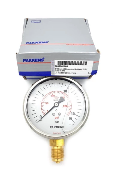 Pakkens 100 Sıvı Dolgulu Manometre Paslanmaz Gövde ,Kapak ALTTAN Bağlantılı - 4