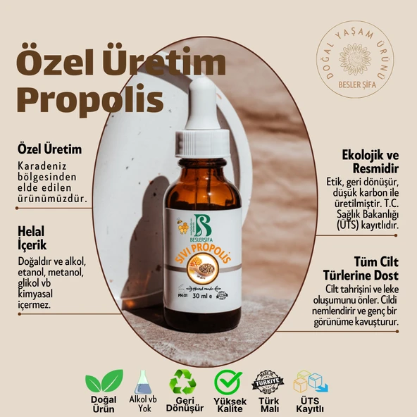 Propolis- su bazlı özel damlalıklı şişe 30ml