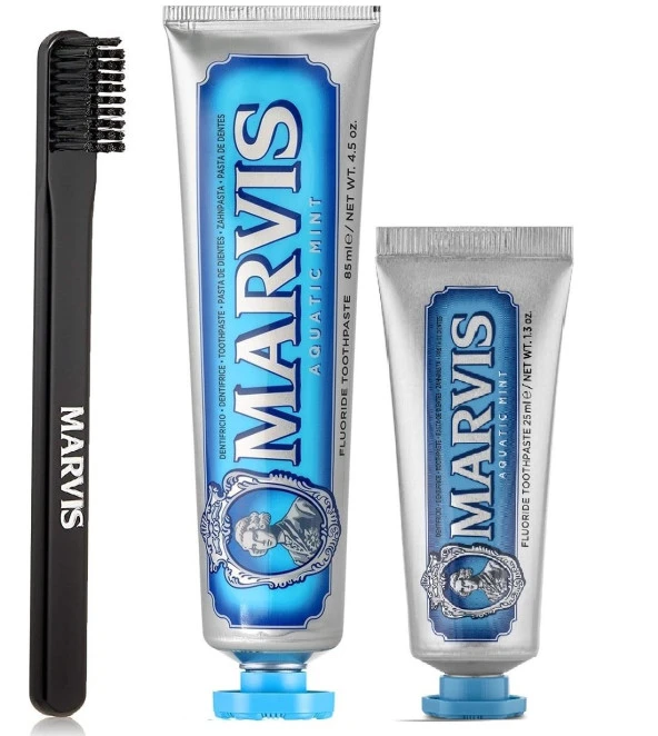 Marvis Aqua - Naneli Diş Macunu 3'lü  - 85 ml + 25 ml + Mervis Orta Sert  Diş Fırçası