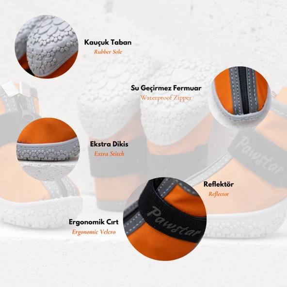 PawStar  Turuncu Köpek Ayakkabısı - 4