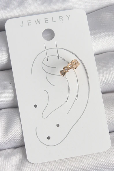 Pirinç Gold Renk Zirkon Taşlı Bal Peteği Model Kadın Kıkırdak Küpe - TJ-BKP10582 - 2
