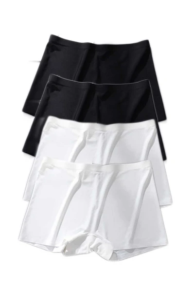 4 Adet Kadın Dikişsiz Görünmez İz Yapmaz Mini Şort Boxer Siyah Beyaz - 5