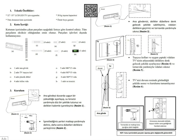 VONTECH Üç Kollu Tek Hareketli Tv Askı Aparatı 22"...42" (55-125 Cm) - 2
