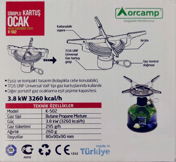 ORCAMP Siboplu Katlanabilir Kamp Ocağı Tüplü Ocak (K-502) Tüpsüz - 5
