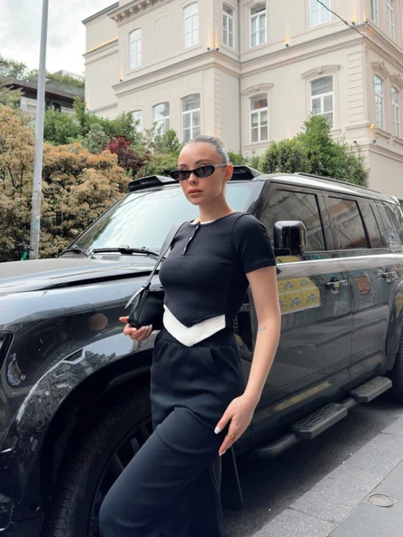 Düğme yakalı siyah alt üst takım s3943 - Resim 3