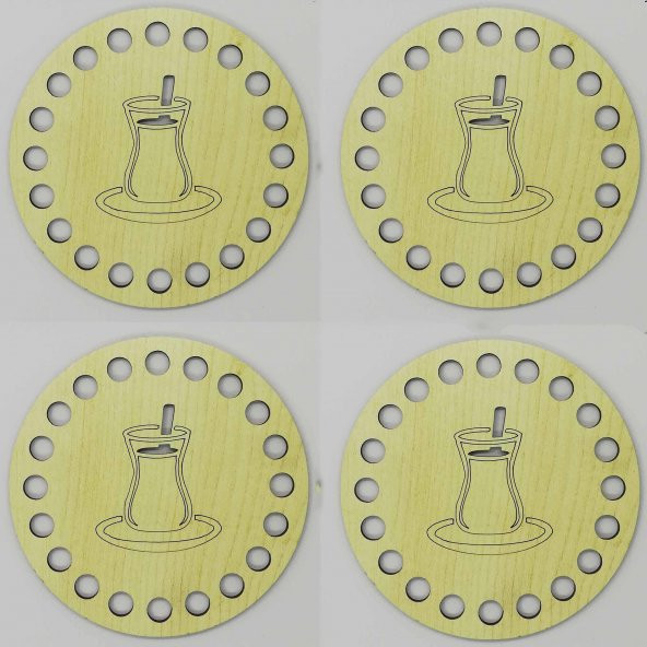 Ahşap Bardak Altlığı Çay Bardak Model Krem ( 4 Adet )