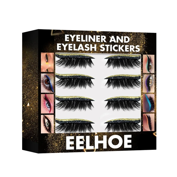 3D Simli Yedi Renkli Eyeliner Takma Kirpik Etiketleri - 4 Çift (Model 1)
