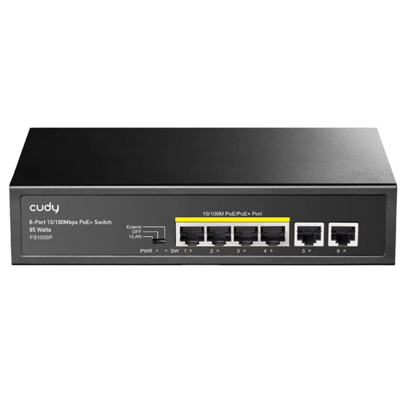 Cudy Fs1006P 6 Port 10/100 Yönetilemez Desktop (4 Port Poe+) 60W (Tek Portta 30W Desteği) Switch