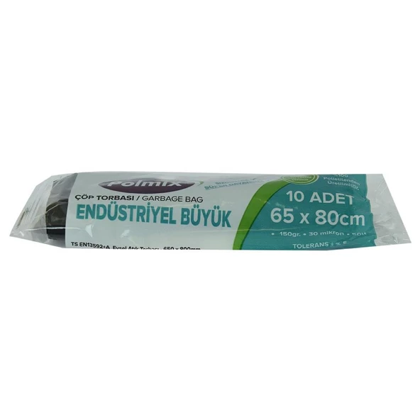 Polmix Çöp Torbası Endüstriyel Büyük Boy 65x80Cm 150G 50L 10 Adt