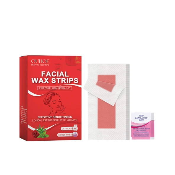 Gül Özlü Yüz Bölgesi Tüy Alma Wax Bantları - 20 Adet Bant, 6 Adet Mendil