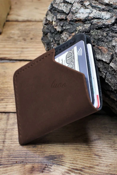 Gerçek Deri El Yapımı Hakiki Deri Kartlık İtalyan Dikiş Premium Kadife Hakiki Deri Kompakt Kartlık - 2