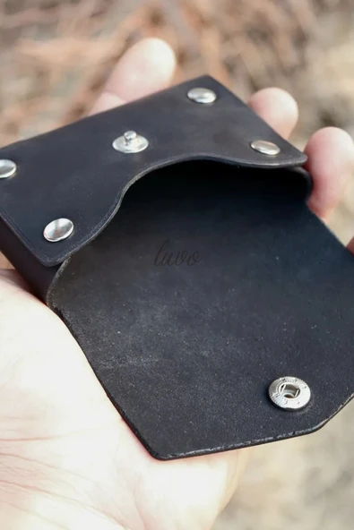 Gerçek Deri El Yapımı Hakiki Deri Kartlık Minimalist Premium Kadife Hakiki Deri Kompakt Kartlık - 4