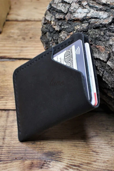 Gerçek Deri El Yapımı Hakiki Deri Kartlık İtalyan Dikiş Premium Kadife Hakiki Deri Kompakt Kartlık - 2