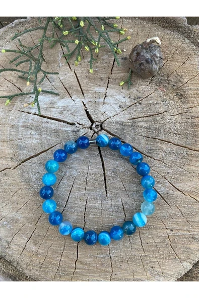 dns das notwendige shop Dasnotwendige Kaygı, Iç Sıkıntı Ve Depresyon Bilekliği Mavi Akik Doğal Taş Bileklik - 3