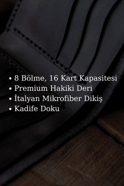 Gerçek Deri Cüzdan El Yapımı Hakiki Kadife Premium Deri İtalyan Dikiş 8 Kart Bölmeli - 5
