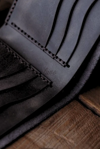 Gerçek Deri Cüzdan El Yapımı Hakiki Kadife Premium Deri İtalyan Dikiş 8 Kart Bölmeli - 4