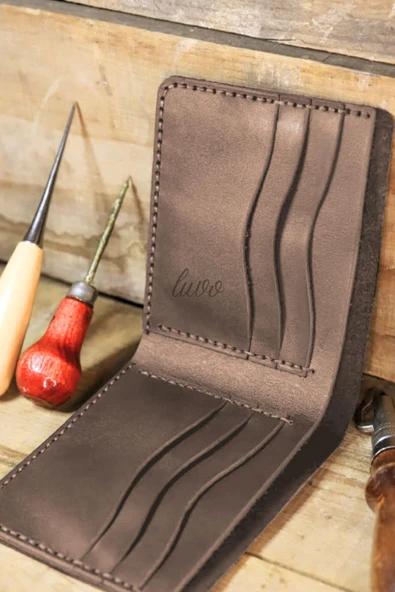 Gerçek Deri Cüzdan El Yapımı Hakiki Kadife Premium Deri İtalyan Dikiş 8 Kart Bölmeli