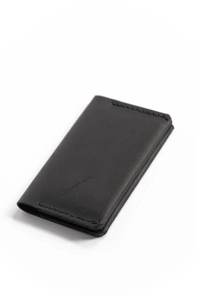 Unisex Tozlu Siyah Gerçek Deri El Yapımı Kartlık - 3