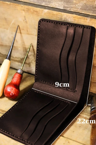 Gerçek Deri Cüzdan El Yapımı Hakiki Kadife Premium Deri İtalyan Dikiş 8 Kart Bölmeli - 2