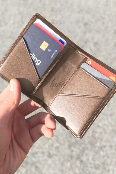 Gerçek Deri Cüzdan El Yapımı Hakiki Kadife Premium Deri İtalyan Dikiş 6 Kart Bölmeli Kompakt Cüzdan