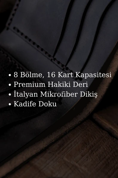 Gerçek Deri Cüzdan El Yapımı Hakiki Kadife Premium Deri İtalyan Dikiş 8 Kart Bölmeli - 5