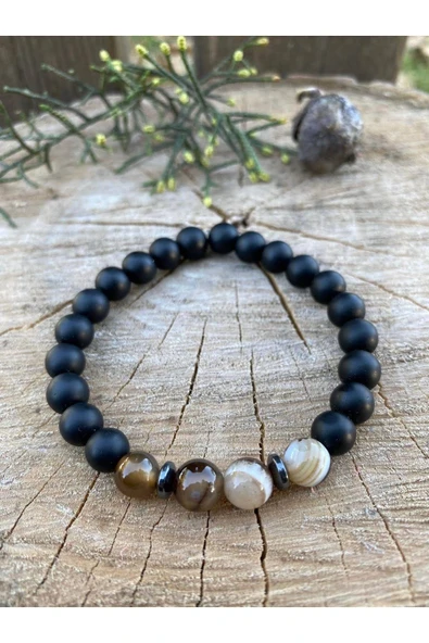 dns das notwendige shop Dasnotwendige Zihin Ve Odak Bilekliği Kahverengi Akik, Hematit Ve Mat Oniks Doğal Taş Bileklik