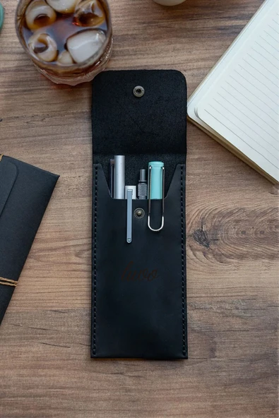 Gerçek Deri El Yapımı Kalemlik İtalyan Dikiş Premium Kadife Hakiki Deri