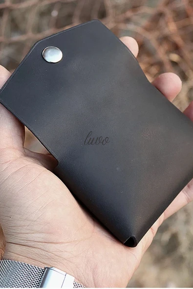 Gerçek Deri El Yapımı Hakiki Deri Kartlık Minimalist Premium Kadife Hakiki Deri Kompakt Kartlık - 2