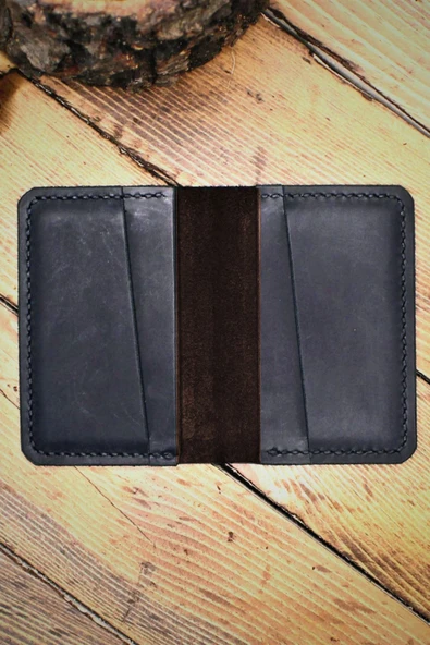 El Yapımı Hakiki Deri Kartlık Italyan Dikiş Premium Kadife Hakiki Deri Çift Renk - 2