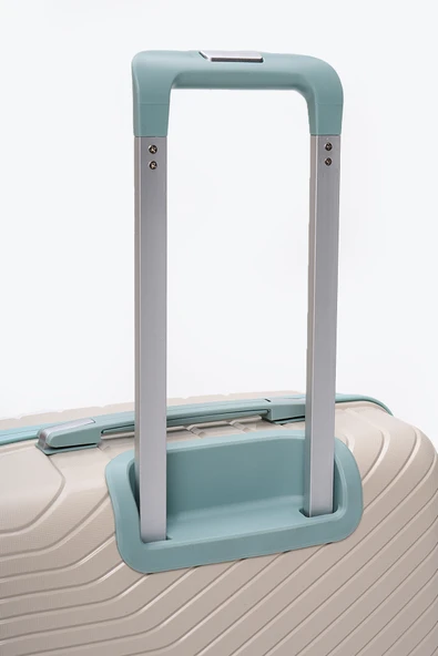 Elatae Exclusive Pro Polipropilen Kırılmaz 2'li Valiz Seti Orta Boy - Kabin Boy Bej - Mavi 5239 - Resim 7