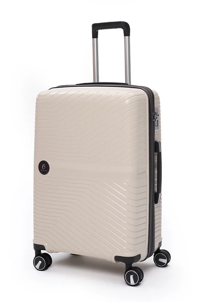 Elatae Exclusive Pro Polipropilen Kırılmaz 2'li Valiz Seti Orta Boy - Kabin Boy Bej - Antrasit 5239 - Resim 3