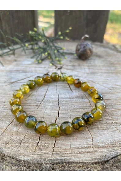 dns das notwendige shop Dasnotwendige Stres Ve Öfke Bilekliği Tam Tur Yeşil Damarlı Akik Doğal Taş Bileklik - 2