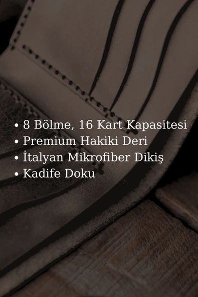 Gerçek Deri Cüzdan El Yapımı Hakiki Kadife Premium Deri İtalyan Dikiş 8 Kart Bölmeli - 5