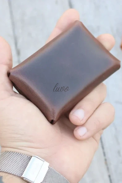 Gerçek Deri El Yapımı Hakiki Deri Kartlık Minimalist Premium Kadife Hakiki Deri Kompakt Kartlık - 2