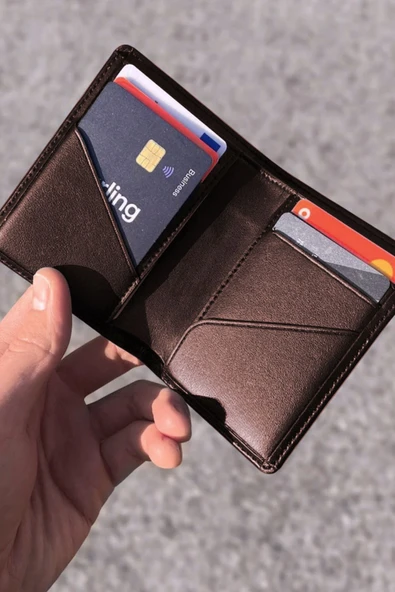 Gerçek Deri Cüzdan El Yapımı Hakiki Kadife Premium Deri İtalyan Dikiş 6 Kart Bölmeli Kompakt Cüzdan