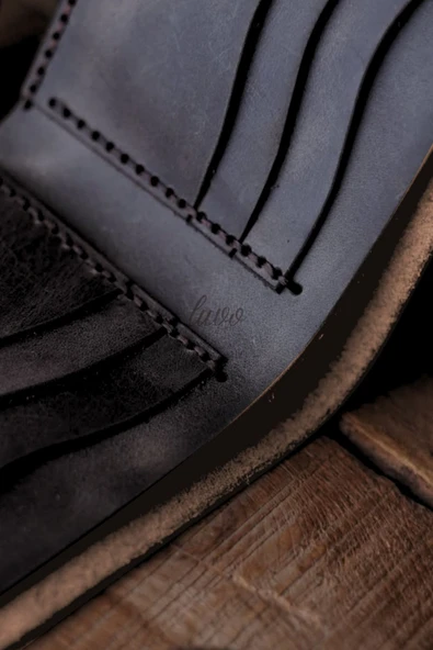 Gerçek Deri Cüzdan El Yapımı Hakiki Kadife Premium Deri İtalyan Dikiş 8 Kart Bölmeli - 4