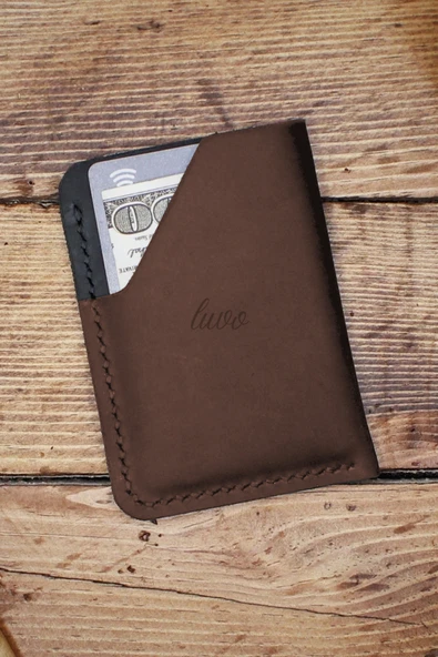 Gerçek Deri El Yapımı Hakiki Deri Kartlık İtalyan Dikiş Premium Kadife Hakiki Deri Kompakt Kartlık