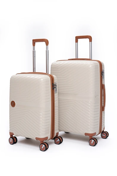 Elatae Exclusive Pro Polipropilen Kırılmaz 2'li Valiz Seti Orta Boy - Kabin Boy Bej - Camel 5239 ürün görseli