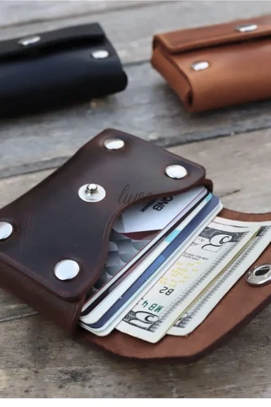 Gerçek Deri El Yapımı Hakiki Deri Kartlık Minimalist Premium Kadife Hakiki Deri Kompakt Kartlık - 3